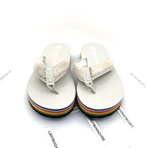 NWOT Tory Burch Platform Flip Flops Grey with a multicolored Sole Size 7